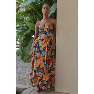 sand renata floral long sleeve midi dress Farm Rio Sand Renata Floral Maxi Dress - Renata Floral Sand